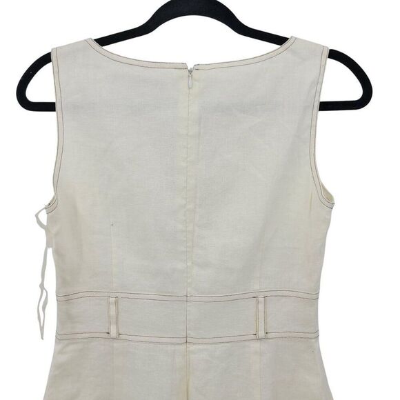 Antonio Melani Ivory Sleeveless Sheath Dress Sz 2 Linen Knee Length Old Money - Picture 9 of 11